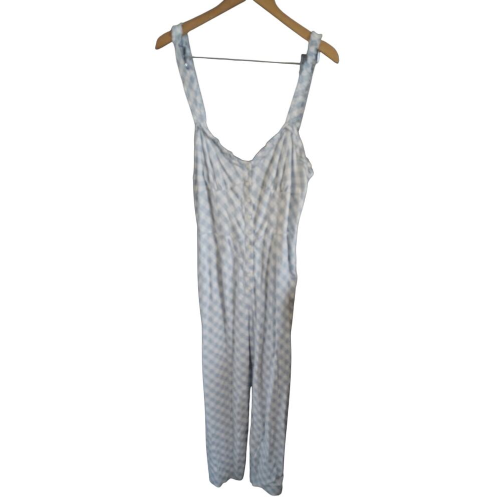 Urban Outfitters Blue White Gingham Wide Leg Jumpsuit Romper Womens Medium - Picture 2 of 7